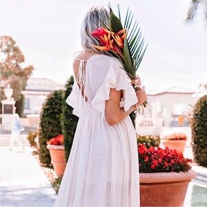 Dokotoo Womens Swimsuit Coverups Sheer Mesh V-Neck Long Sleeve Beach Maxi Dresse